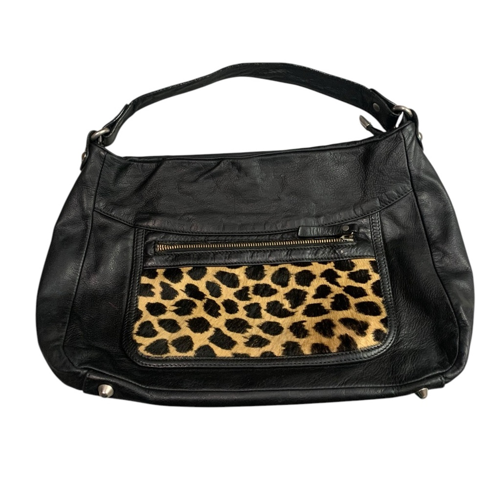 Innue black leather and animal print purse